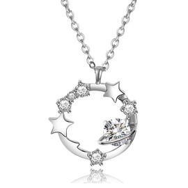 KIMIEVOL Women's Necklace, 12 Months, Birthstone, Planet Motif, Platinum Plated, Silver, 925 Jewelry, Accessory, Birthday, White Day, Mother's Day, Christmas Gift, Gift Wrapping Included, Sterling
