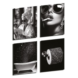 Donari Bathroom Picture - Toilet Pictures for Toilet Black White Modern and Funny Decoration - Bathroom Decoration Poster Set of 4 with Frame (Motif 1, 21 x 30 cm, without Frame)