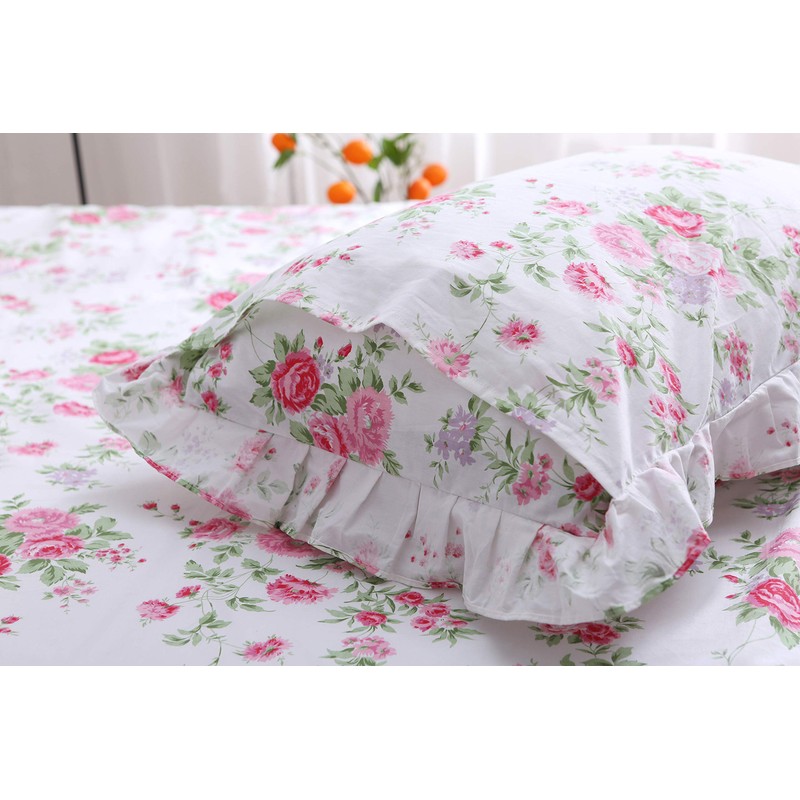 Meaning4 2-Pack Rose Floral Pillow Covers with Ruffle and Lace
