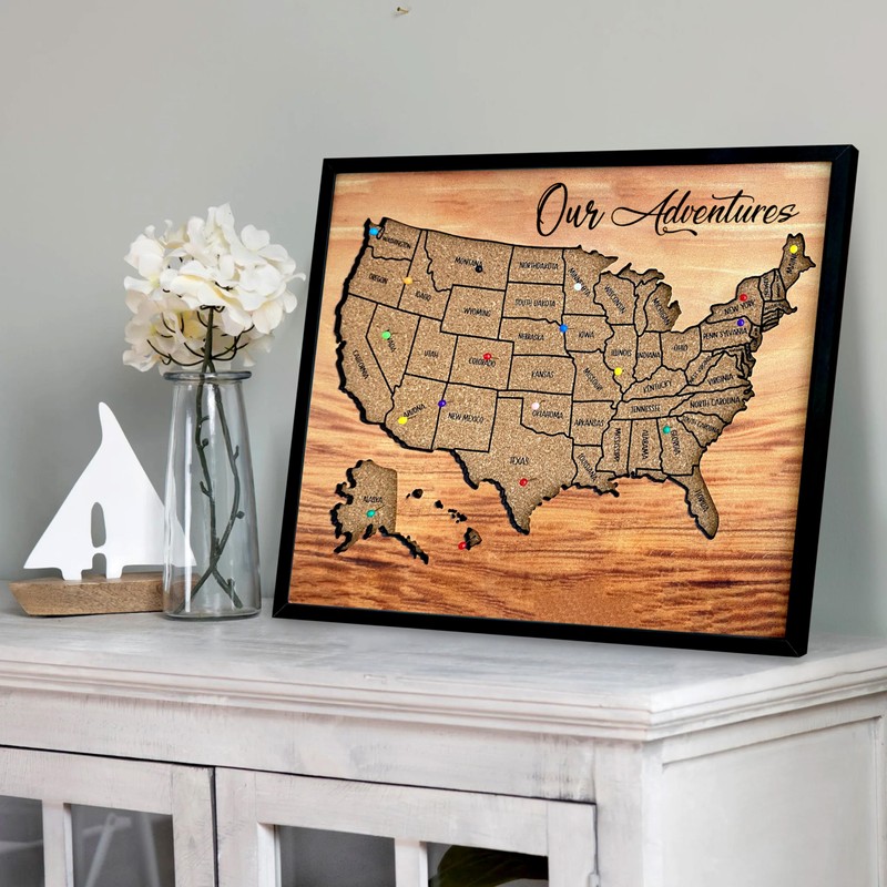 flinelife Usa Map, 12x10, Cork Board Usa Travel Map, Map