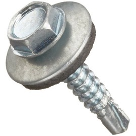 Small Parts Steel Self-Drilling Screw, Zinc Plated Finish, Hex Washer Head, External Hex Drive, Sealing, Includes Washer, 1-1/4" Length, #10-16 Threads (Pack of 100)