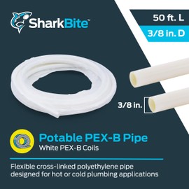 SharkBite 3/8 Inch x 50 Feet White PEX Pipe Flexible Water Tubing for Plumbing, PEX-B, U855W50
