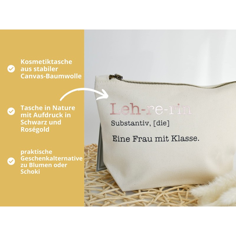 Geschenk für Lehrerin | Kosmetiktasche aus Canvas-Baumwolle | Eine Frau