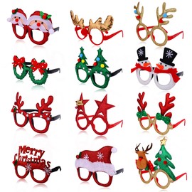 sailimue 10-12Pcs Christmas Glasses Frame Glitter Xmas Party Eyeglasses Glasses Eyewear Party Favor for Christmas Decoration