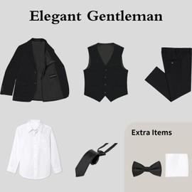 Elegant Gentleman Boys Suits Blazer Pants Vest Shirt and Tie Kids Suit for Wedding Black Size 8