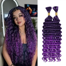 Deep Wave Bulk hair for Braid No Weft Deep Wave Bulk hair for Braiding Micro Faux Braiding Hair for Boho Braids Wet and Wave 22Inch,#1Bpurple