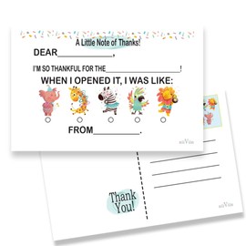 NIIVIIN Kid Thank You Cards Fill In Blank - More Value 28 Pack, Animal Themed Kids Birthday Thank You Cards, Easy Mail Kids Postcards, 4" x 6"