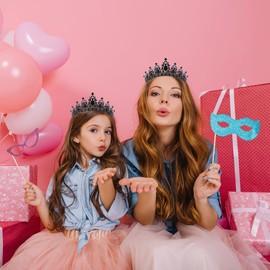 Papoopy Taria Crowm Headband for Women and Girls, Hair Accessories for Birthday Wedding Party Costume (Black)