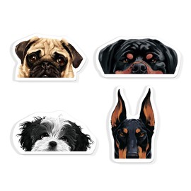 WIRESTER Set of 4 Fun Decorative Magnets for Home, Office, Classroom, Acrylic Magnets to Stick on Computer, Fridge, Washer, Dryer, Lockers - Pug Puppy, Doberman Pinscher, Rottweiler Dog, Shih Tzu Dog