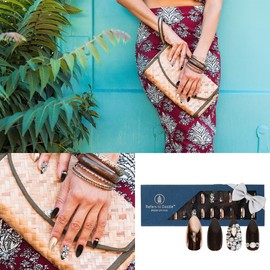 Metallic Mirror Effect 3D Shining Stone Long Almond Design Press On Nail Tips 24 Nails (GOLD)