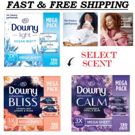 Downy Infusions Mega Dryer Sheets, Laundry Fabric Softener, 130 Ct, Select Scent - LAVENDER & VNL BEAN