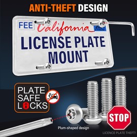 No Drill Tow Hook License Plate Mount Relocator Bracket Kit with Anti-Theft Security Compatible with 2016-up Infiniti Q50,License Plate Mount License Plate Mounting Bracket