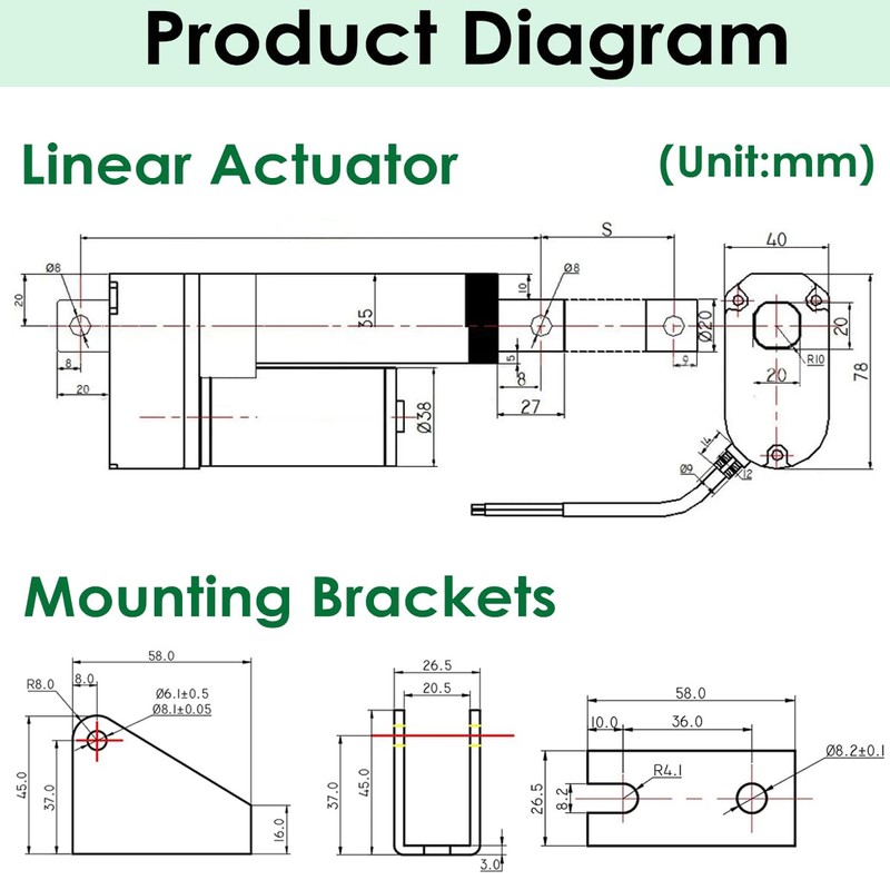KM-LINEARTECH 24 Inch 600mm 225lbs/1000N 0.6"/sec High Speed 12V Linear