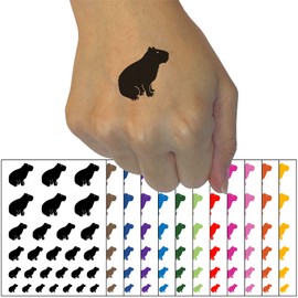 Capybara Rodent Silhouette Temporary Tattoo Water Resistant Fake Body Art Set Collection - White (One Sheet)