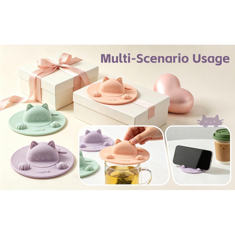 3 Pcs Cute Cat Silicone Tea Bag Squeezer, 4.13 Inch