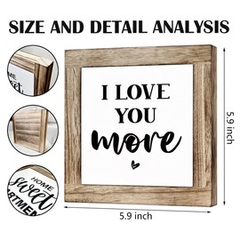 Inspirational Wood Sign, Love Signs, Farmhouse Wooden Box Signs Plaques, Decoration for Anniversary Valentines Day, Home Bedroom Decor, Gift for Him Her, I Love You More Sign 5.9×5.9×0.7inches