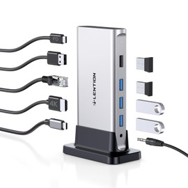 LENTION USB C Docking Station for Steam Deck with 100W PD 4K HDMI Gigabit Ethernet USB 3.0/2.0 Aux Adapter Hub Compatible with 2023-2016 MacBook Pro Mac Air More Stable Driver Certified (D53 Silver)