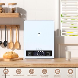 CHICLEW Digital Kitchen Scales Glass, 5 kg Digital Kitchen Scale, Electronic Household Scales for Kitchen, Kitchen Scales Waterproof with LCD Display, 1 g Accurate and Tare Function