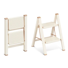 2 Step Ladder, Folding Step Stool with Anti Slip Widened Pedal | 330Lbs Load, Easy Storage, Slim Profile, Foldable Aesthetic Design, Sturdy Carbon Steel, for Kicthen, Closet, Cream Chocolate