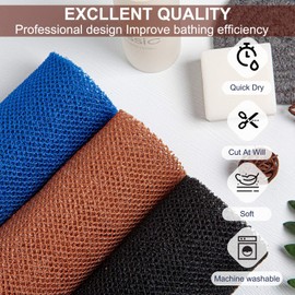TUZIER African Net Sponge 3 Pieces African Exfoliating Net African Bath Sponge Scrubbing Rag Net African Wash Shower Long Net Body Scrubber