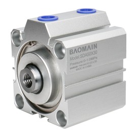 Baomain Compact Thin Air Cylinder SDA 50x30, Double Action Thin Pneumatic 50mmx30mm, 1.97 Inch (50mm) bore and 1.18 Inch (30mm) Stroke,Stroke M10 Port,Suitable for Small Machinery,PT1/4 Port