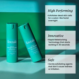 FoxTale 2% Glycolic + 2% Lactic Acid Overnight Glow Facial | 30 second facial for salon like brightening | For clear, smooth, soft skin | Men & Women | 30 ml, Green, 30 g (Pack of 1)