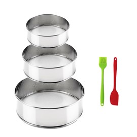 3PCS Sieve Fine Mesh with brush, Stainless Steel Round Sifter for Baking, Flour Sieve 8 Inch 60 Mesh,6 Inch 40 Mesh and 4Inch 40Mesh
