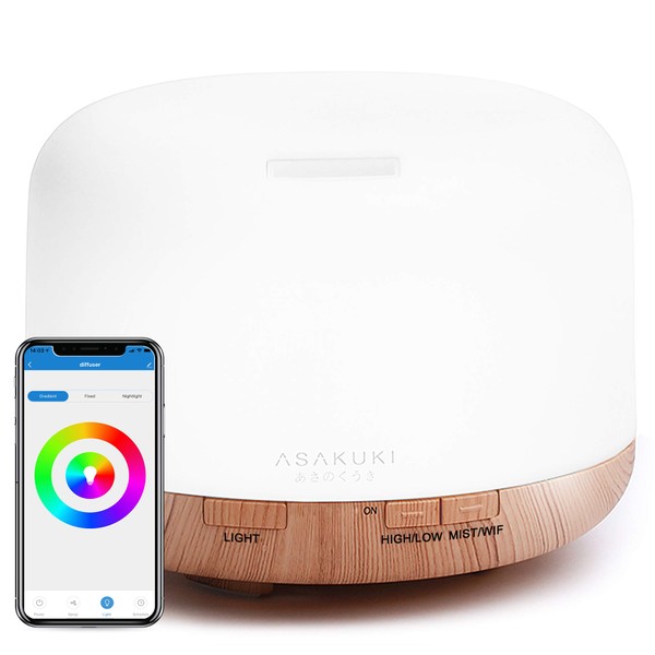 Asakuki Alexa Aroma Diffuser 500 ml, WiFi Smart Essential Oil Ultrasonic Oil Burner Humidifier, Compatible with Alexa and Google Home, App Controllable