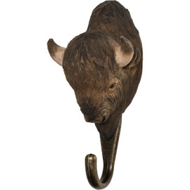 WILDLIFEGARDEN Wildlife Garden WG4543 Bison Hook - Hand Carved Animal Hook Made of Wood and Metal - Collection of American Animals