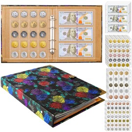 Coin Collection Book Holders for Collectors Coin Collection Supplies,386 Pockets Coin Collecting Book for Coin Display Storage & 15 Dollar Bill Sleeves Currency Album,Coin Collection Album Case Binder