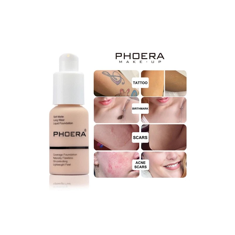 PHOERA® Soft Matte Full Coverage Liquid Foundation Concealer Longlasting Makeup