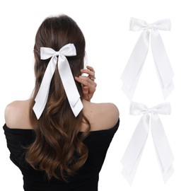 LuSeren 2 PCS Double Layer Hair Bows White Hair Ribbon Clips Ponytail Holder Accessories for Women Girls Toddlers Teens Kids