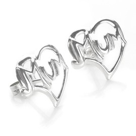925 Sterling Silver Mum Heart Stud Earrings, Sterling Silver
