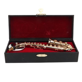Miniature Alto Saxophone Replica with Stand and Case Mini Sax Musical Instrument Dollhouse Model Ornament 6.3 Inch