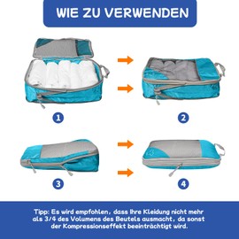 5-Piece Compression Packing Cube Set for Travel, Compression Packing Cube for Organising Your Travel Luggage, Ultralight, Storage Bag, Suitcase Organiser, for Backpack & Suitcase (Blue)