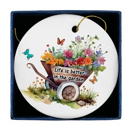 Gardening Ceramic Christmas Ornament, Gardening Gifts for Plant Lovers Gardener, Life is Better in The Garden Ornament