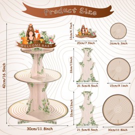 Woodland Baby Shower Decorations Woodland Cupcake Stand, 3 Tier Rustic Jungle Animal Wood Cupcake Holders Woodland Creatures Forest Lumberjack Theme Party for Boy Girl Welcome Party Supplies