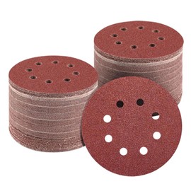 100PCS Sanding Sheets 5 Types 125mm Sander Pad, 60 80 120 180 240 Grits 8-Hole Sanding Discs Pads for Orbit Orbital Sander and All Oscillating Tools(red,Size:125mm)