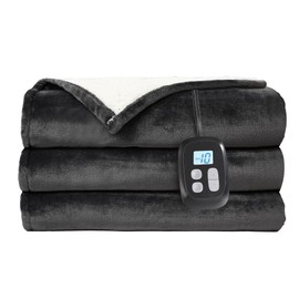 LaffyLo Electric Heated Blanket Soft Flannel & Cotton, Double-Sided Comfort, 10 Heating Levels, 1-12 H Auto Shut Off, Full Size 72×84 inches, Dark Grey