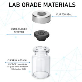 50 Pack 5ml Sealed Sample Vials, Transparent Glass Vials with Self Healing Injection Port