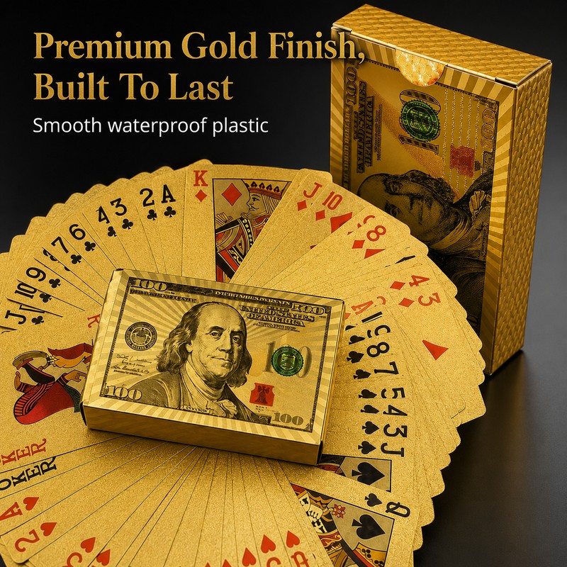Golden Dollar-Style Waterproof Playing Cards – Flexible Plastic Poker Deck