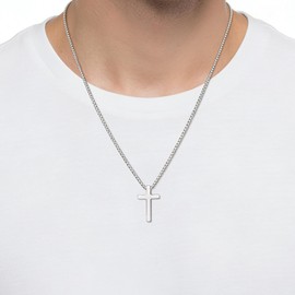 sovesi Cross Necklace for Men, Silver Tone Cross Pendant with 2.5mm Box Chain,Stainless Steel Pendant necklace with Small Cross Pendant, 20 Inch