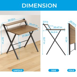 GreenForest No Assembly Folding Desk, 2-Tier Compact Computer Desk with Shelf, 30 inch Space Saving Foldable Table for Home Office, Dorm or Apartment, Portable Collapsible Sturdy Laptop Desk, Espresso