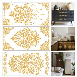 beinkmake 3 Sheets Vintage Flower Rub on Transfers for Crafts and Furniture 12×6inch Orange-Gold Floral Decor Transfer Stickers for Wood Furniture Cabinet Scrapbooking