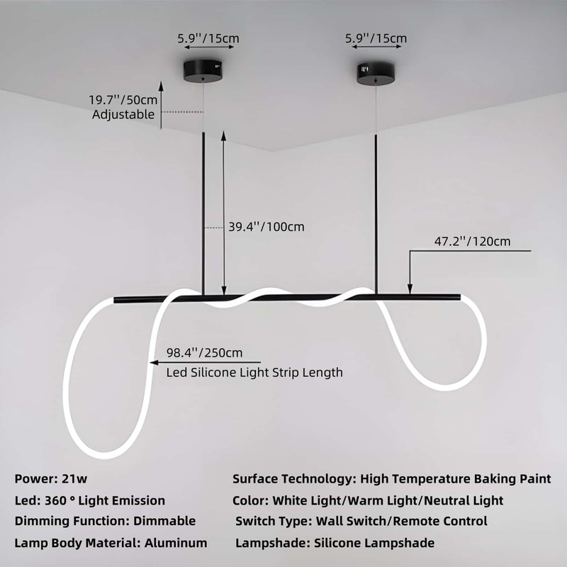 Huilefu Modern Led Chandelier,Pendant Light Remote Dimmable Hanging Light Ceiling