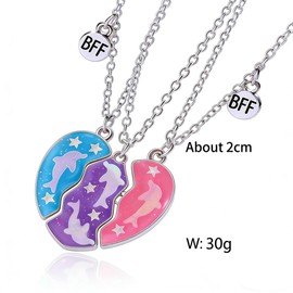 3 Pcs Dolphin Friendship Necklace, BFF Dolphin Heart Necklace, Best Friends Dolphin Heart Pendant, best Friendship Necklace, Dolphin Necklace 3 Girls Friendship Necklace