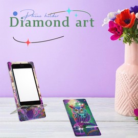 NUFTVI 2 Pack Diamond Painting Cell Phone Stand, 5D Full Crystal Diamond Art Phone Holder and Mirror Craft Kits Gift for Beginner Adult (Owl)