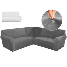 Breling 3 Pcs L Shaped Couch Covers for Sectional Sofa Corner Sofa Covers Stretch 5 Seat Washable Corner Sofa Slipcover Corner Sectional Couch Protector for Living Room (Dark Gray, Velvet)