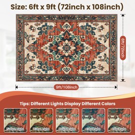 OTAHGK 6x9 Machine Washable Non-Slip Area Rug & Mat - Soft Faux Wool & Polyester, Boho Stain-Resistant Indoor Carpet for Bedroom, Dining Room, Kitchen, Living, Nursery, Low Pile, High Traffic