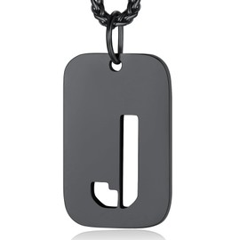 Dog Tags for Men Pendant Necklace Black Chains for Men Jewellery Mens Initial Letter Necklace Dogtag Chain J Necklace